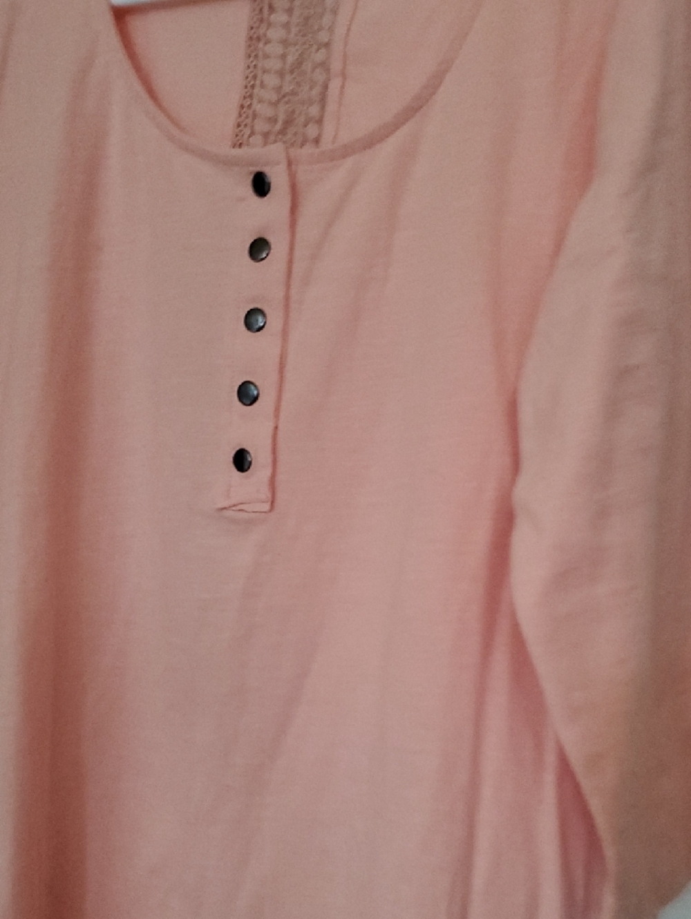Simply Noelle Peach Crochet-Trim Henley Tunic - Picture 3 of 8